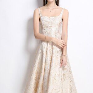 Floral A-Line Sleeveless Midi Dress | New Formal Cotton Dress